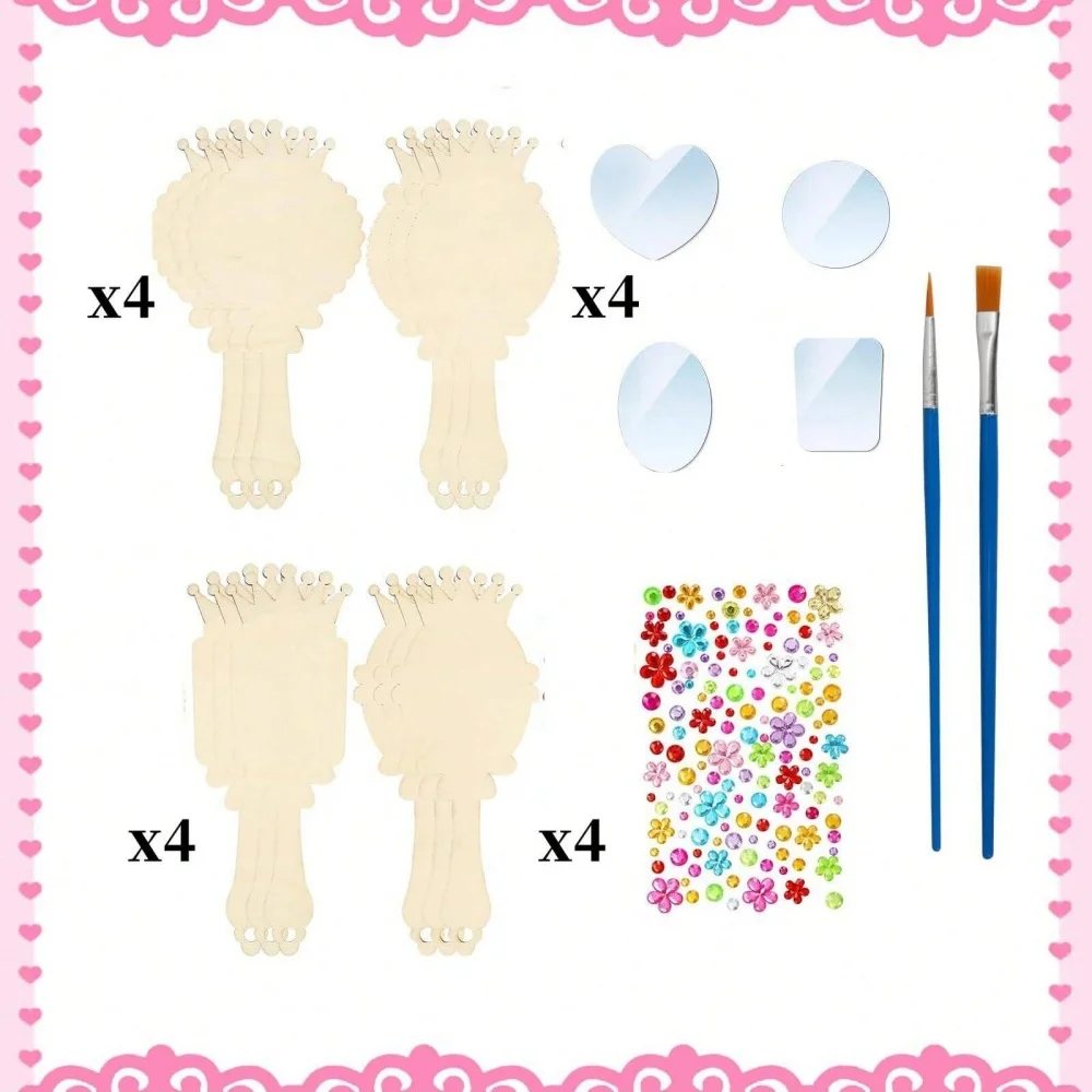 12pcs Wooden Mirror Craft Kids Decorate Mirrors Girls DIY Paint Wooden Hand Mirror for Mother's Day Art Activities Birthday Gift thumbnail 2