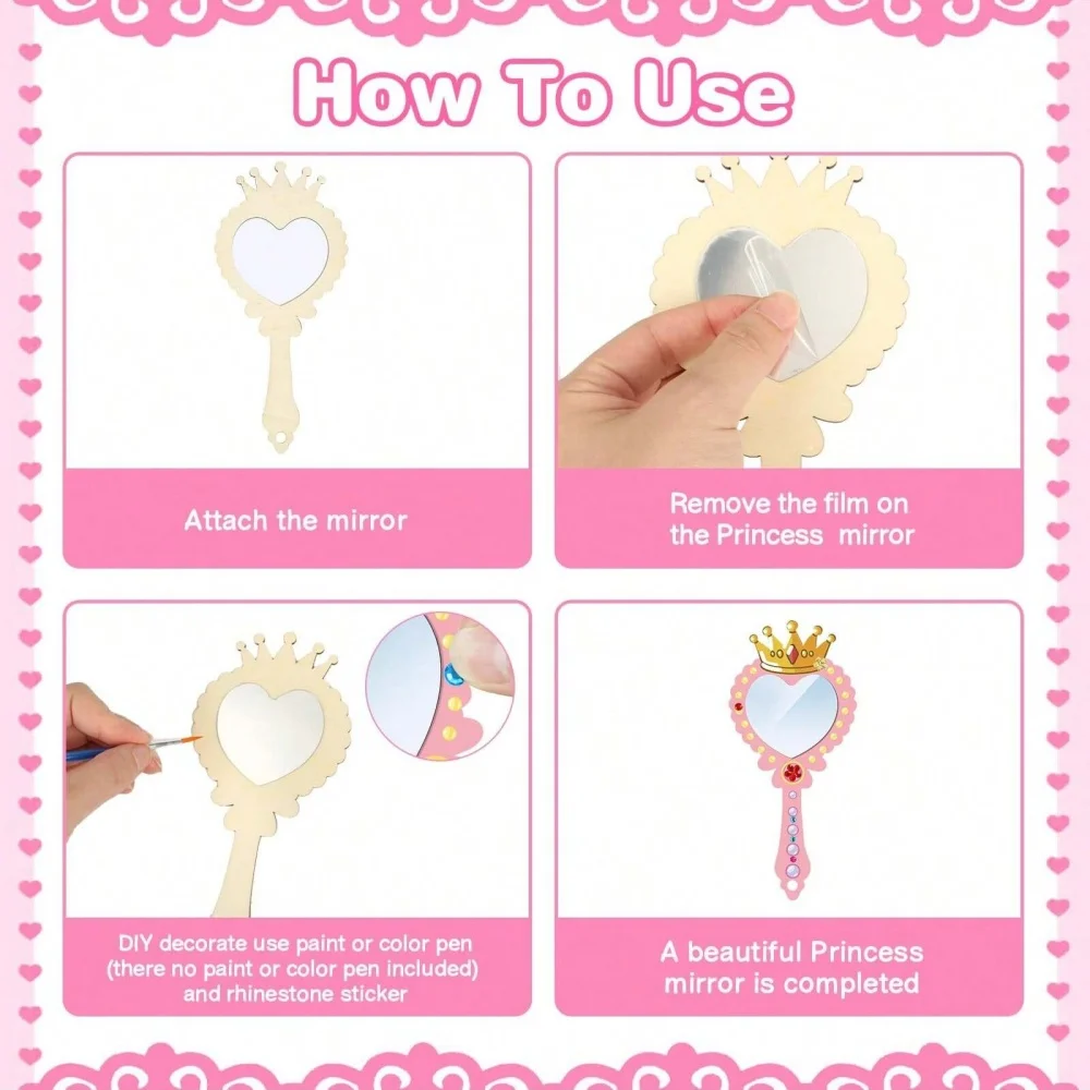12pcs Wooden Mirror Craft Kids Decorate Mirrors Girls DIY Paint Wooden Hand Mirror for Mother's Day Art Activities Birthday Gift thumbnail 3