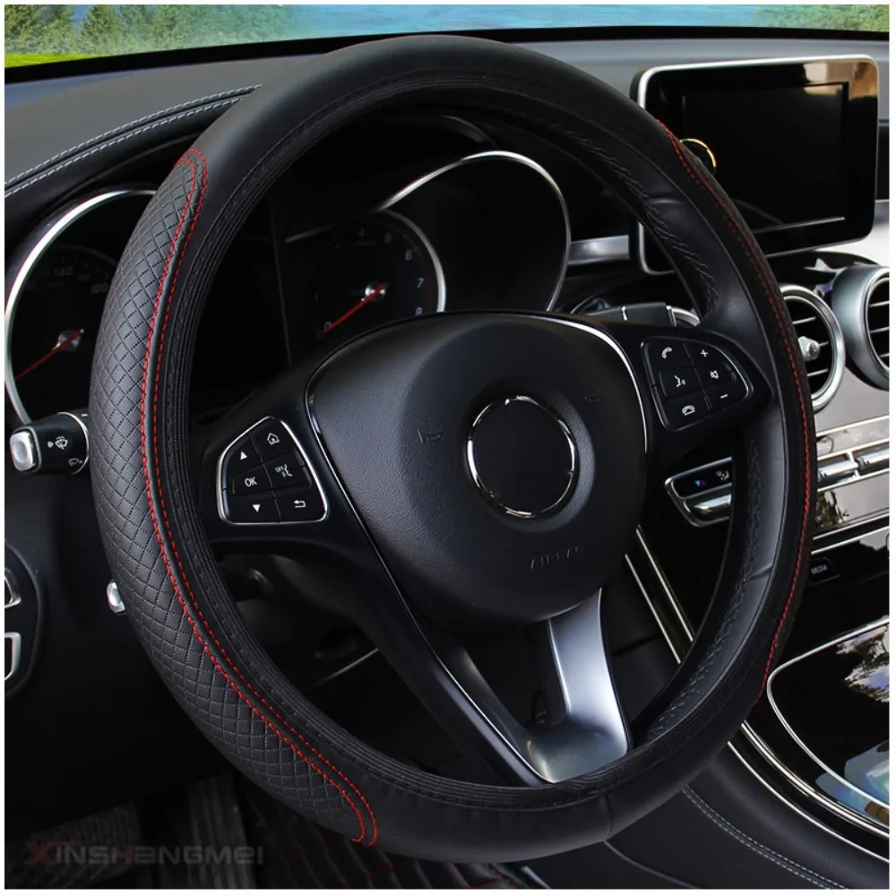 Car Steering Wheel Cover Microfiber Leather Anti Slip Cushion Universal for 37-39cm Steering Wheels thumbnail 2