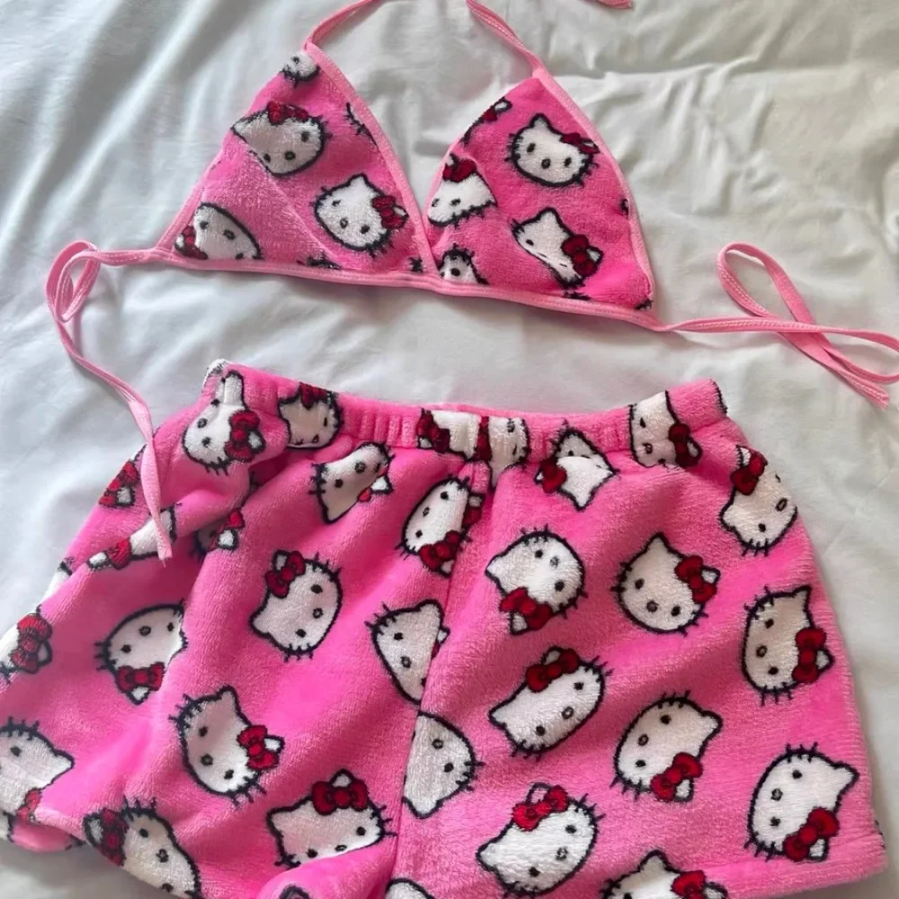 2pcs/Set Sanrio Hello Kitty Pajama Anime Kawaii Women Home Underwear Household Clothes Summer Beachwear Bra Shorts Girl Bikini