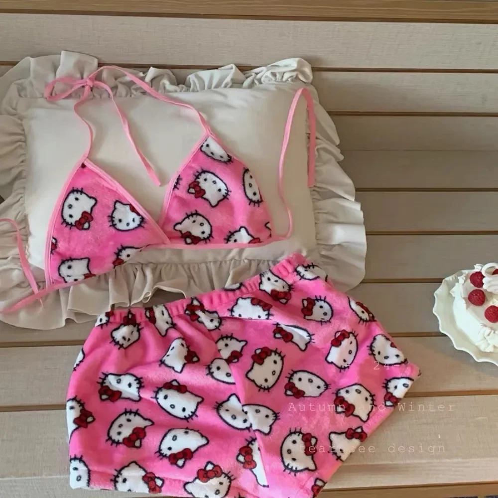 2pcs/Set Sanrio Hello Kitty Pajama Anime Kawaii Women Home Underwear Household Clothes Summer Beachwear Bra Shorts Girl Bikini thumbnail 3