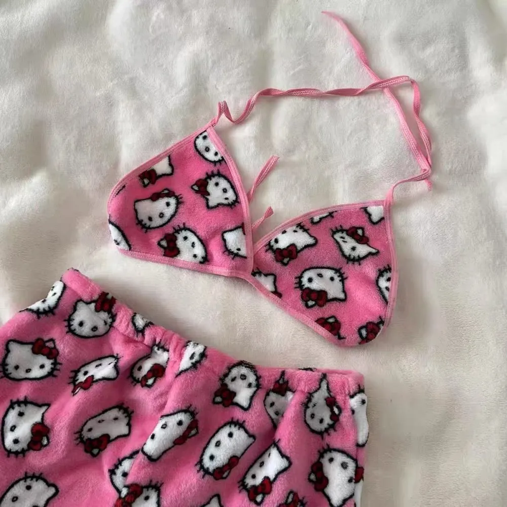 2pcs/Set Sanrio Hello Kitty Pajama Anime Kawaii Women Home Underwear Household Clothes Summer Beachwear Bra Shorts Girl Bikini thumbnail 6