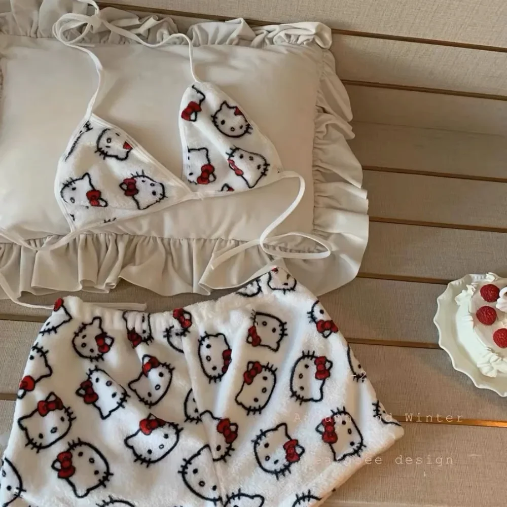 2pcs/Set Sanrio Hello Kitty Pajama Anime Kawaii Women Home Underwear Household Clothes Summer Beachwear Bra Shorts Girl Bikini thumbnail 2