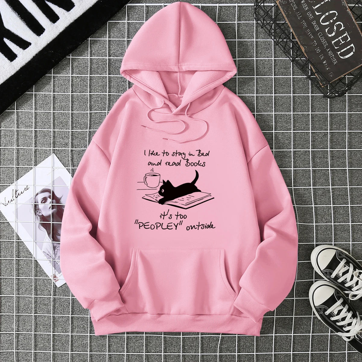 2025Winter Women's Hoodie Solid Color Print Unisex style Double Pockets Sweatshirts Outerwear Plus-Size Women's Clothing CYXX234 thumbnail 3