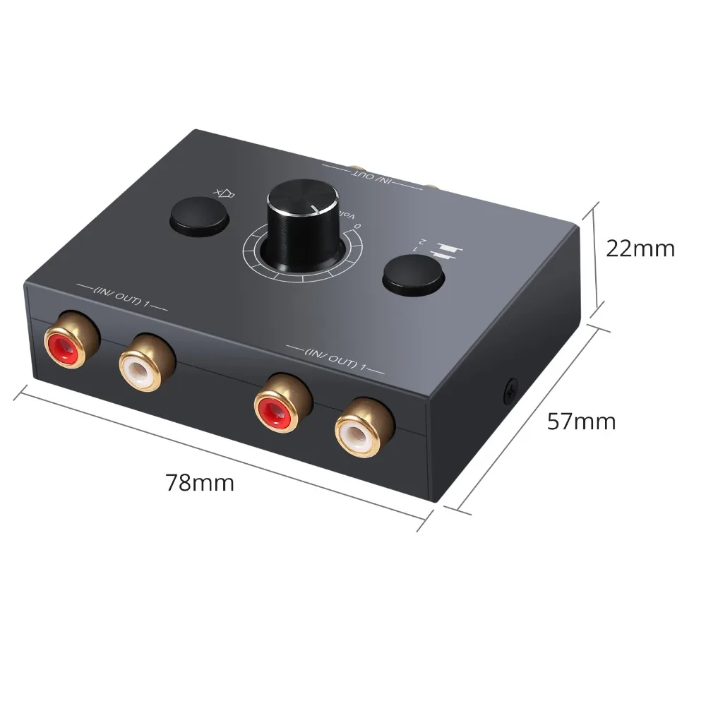 Bi-Directional Audio Switcher 2 X 1/1 X 2 RCA Stereo Audio Switcher Splitter With Mute Button L / R Stereo Audio Switch thumbnail 6