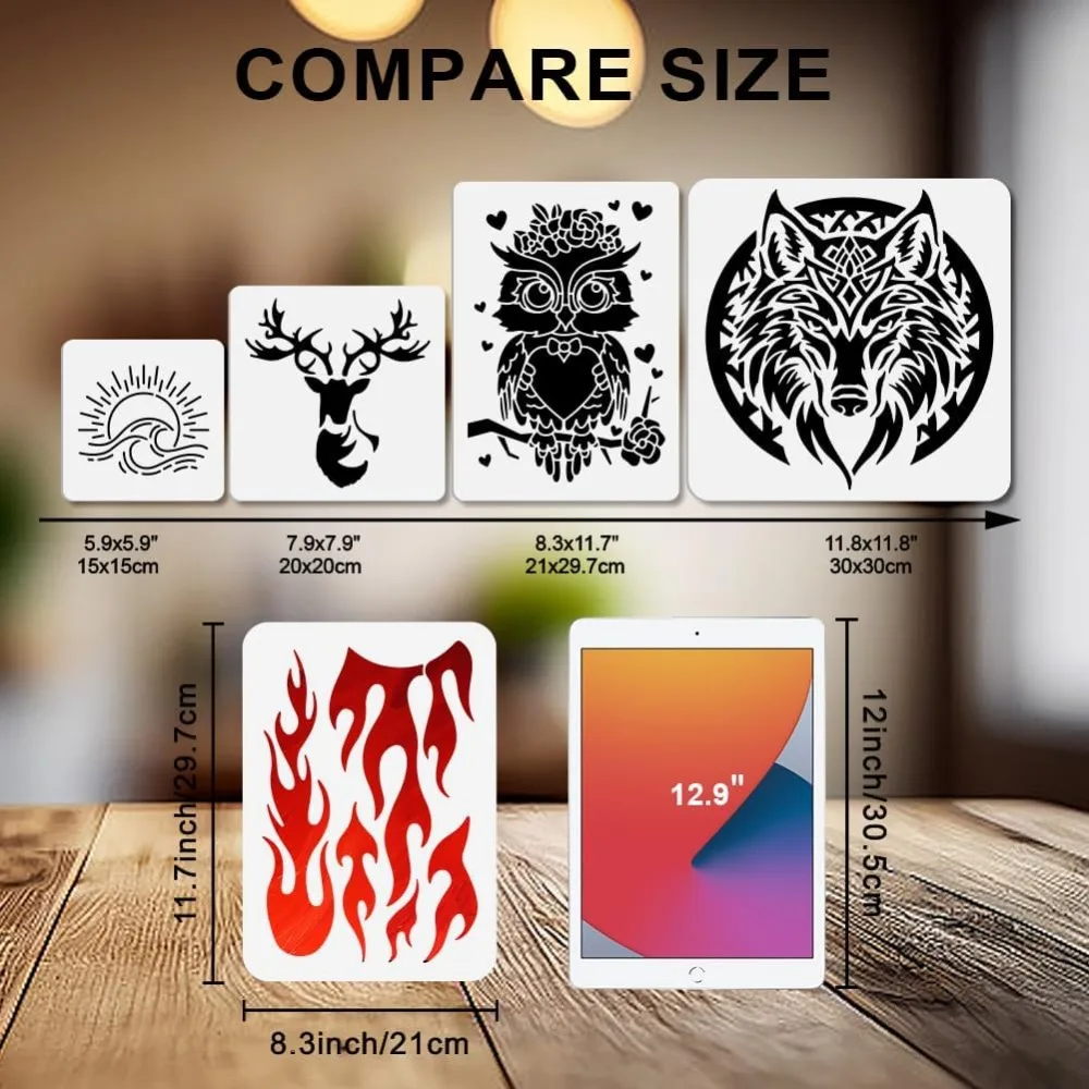 3Pcs Flame Stencil 11.7×8.3inch Fire Stencils with Paint Brush Burn Blaze Bonfire Reusable Drawing Templates for Craft on Window thumbnail 2