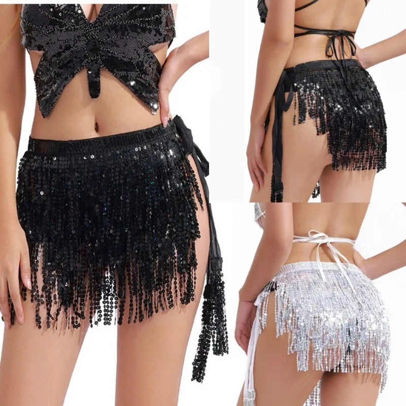Sexy Belly Dance Sequins Tassel Chain Belt Mini Skirt Stage Performance Club Indian Latin Hula Dancer Wrap Beach Hip Waist Scarf thumbnail 3