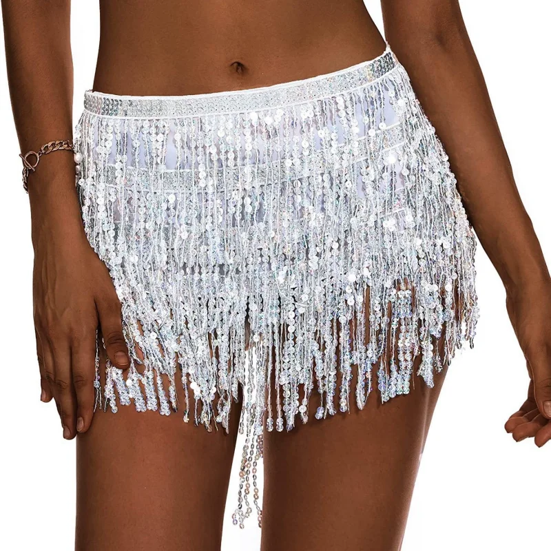 Sexy Belly Dance Sequins Tassel Chain Belt Mini Skirt Stage Performance Club Indian Latin Hula Dancer Wrap Beach Hip Waist Scarf thumbnail 5