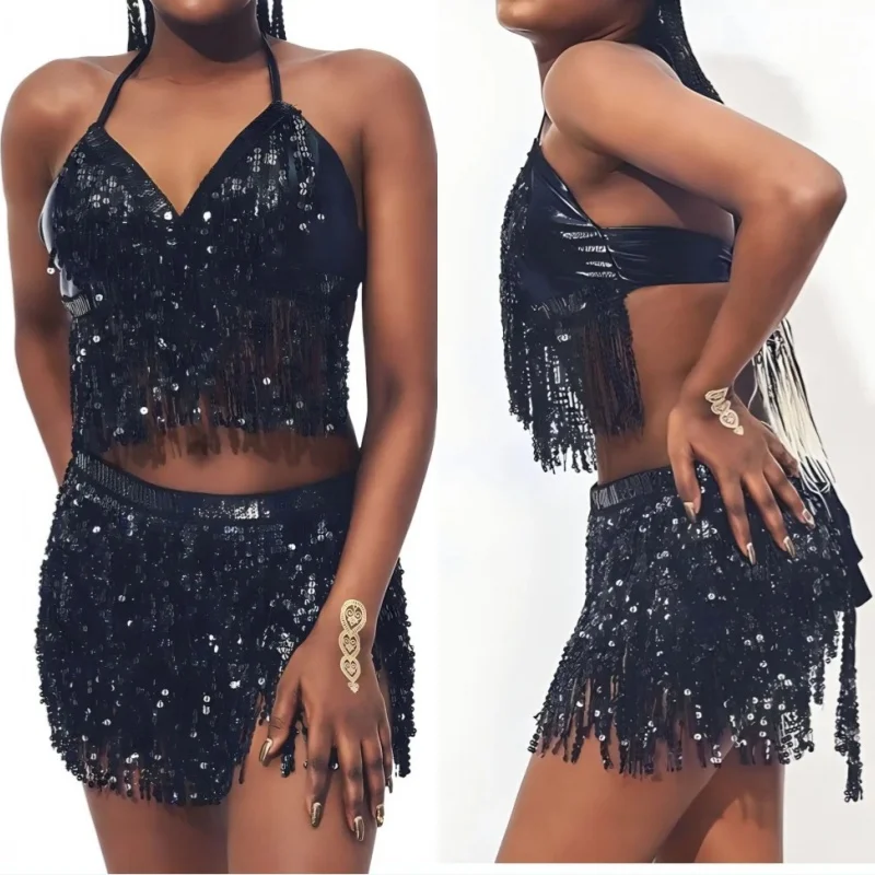 Sexy Belly Dance Sequins Tassel Chain Belt Mini Skirt Stage Performance Club Indian Latin Hula Dancer Wrap Beach Hip Waist Scarf thumbnail 2
