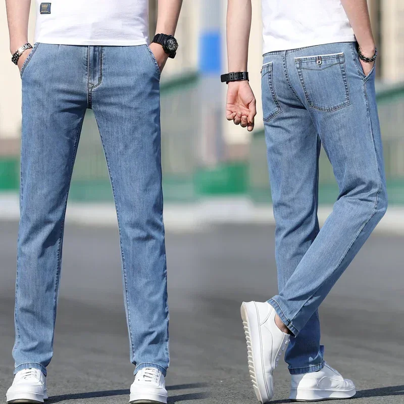 2025 Summer New Men's Loose Gray Jeans Fashion Casual Stretch Straight-leg Denim Pants Male Light Blue Men's Trousers thumbnail 5