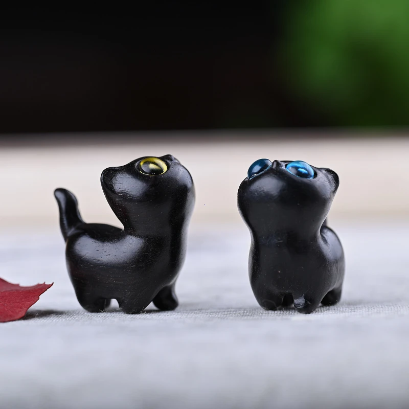Charming Wooden Kitten Cat Figurine Handcrafted Cat Decor for Car Home Interior Decor Accessories Ideal Gifts thumbnail 3