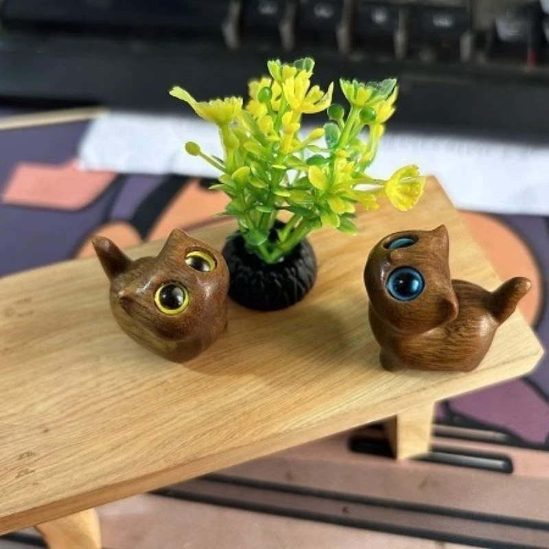 Charming Wooden Kitten Cat Figurine Handcrafted Cat Decor for Car Home Interior Decor Accessories Ideal Gifts thumbnail 4