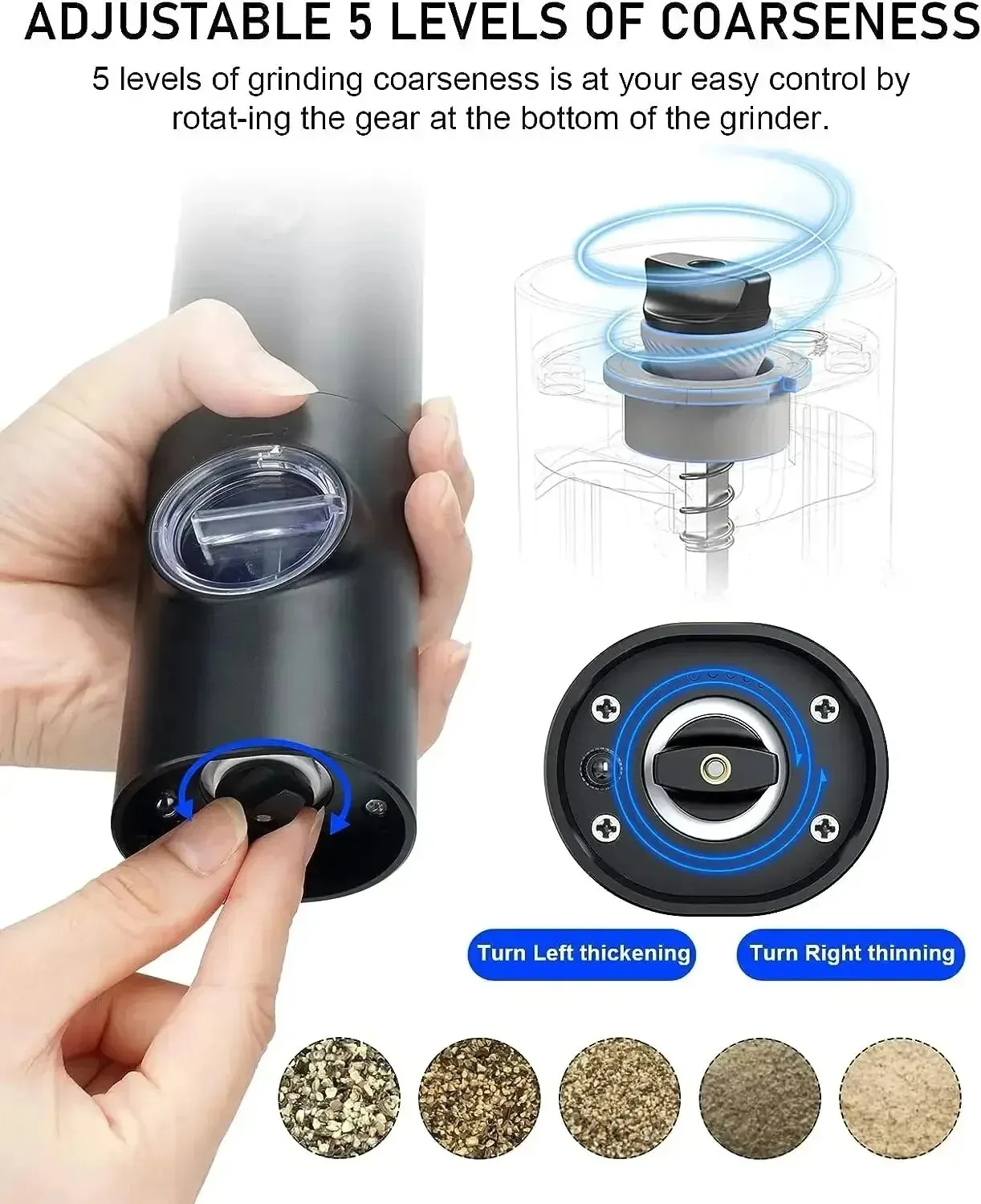 Electric Spices Grinder With Adjustable Coarseness Battery Powered Salt and Pepper Grinder Hand-held Automatic Mill Grinder thumbnail 5
