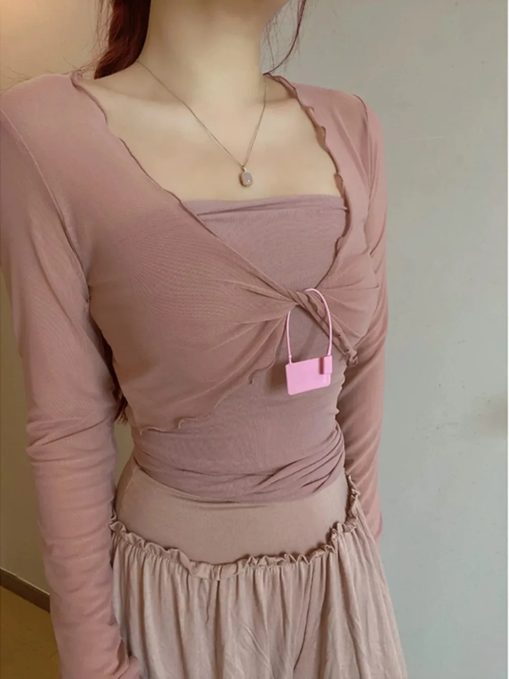 Women Dance Tops Semi See Through Mesh Tops Long Bell Sleeve Tie Hem Party Tops Hrugs For Women Bolero Shrug Tie Front Cardigan thumbnail 4