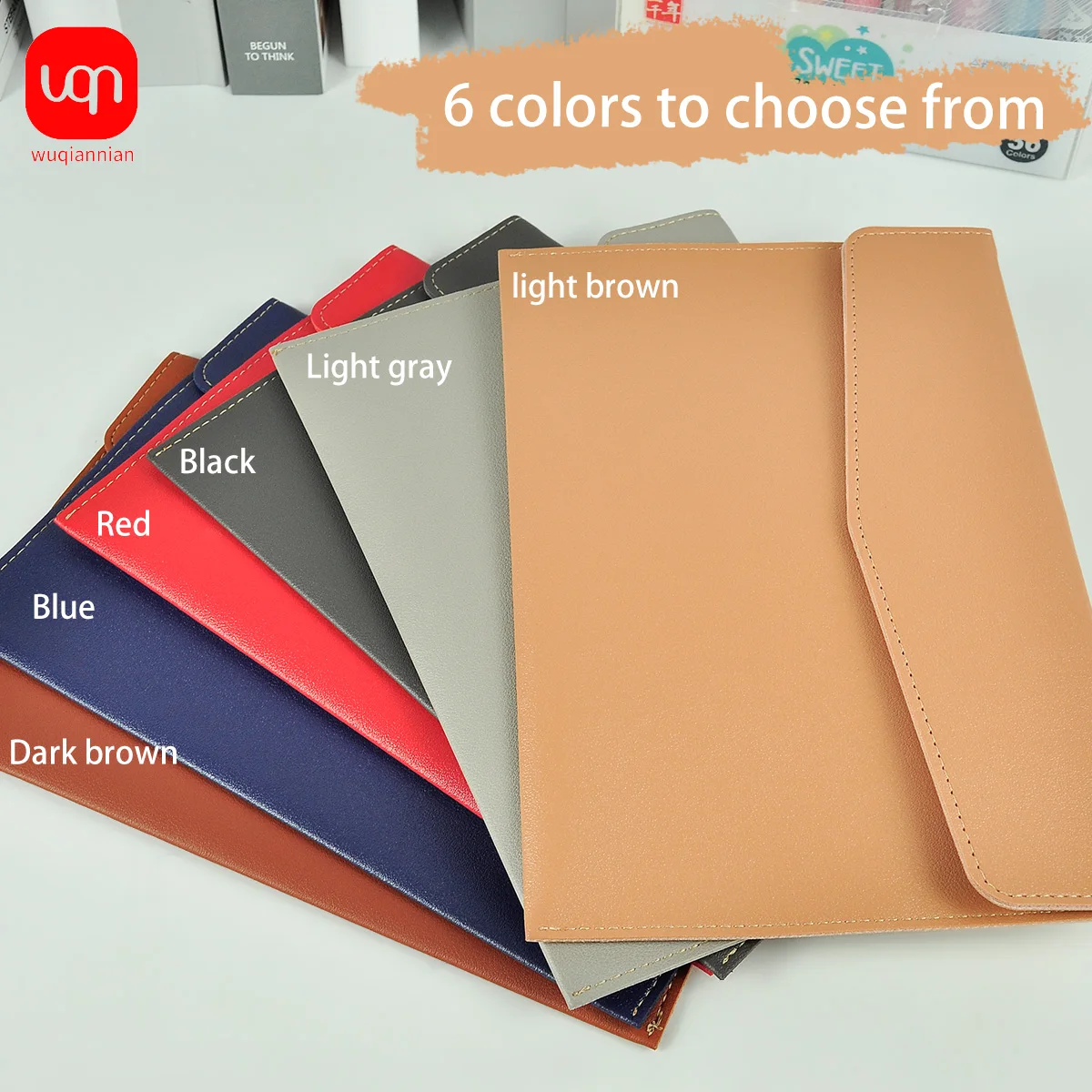 WQN-1PC PU Leather A5 Folder Envelope Box with Snap Closure School Office Stationery Supplies thumbnail 2