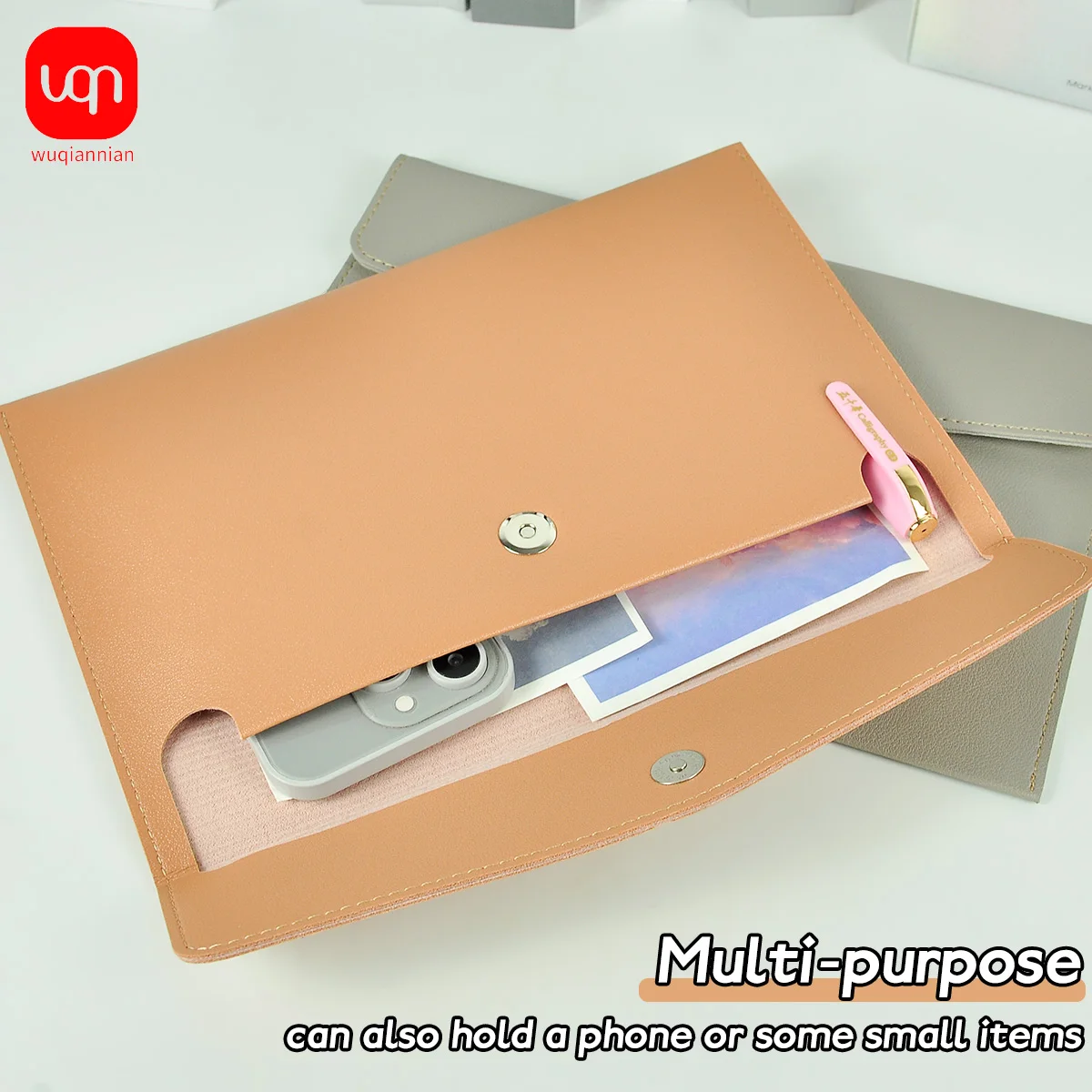 WQN-1PC PU Leather A5 Folder Envelope Box with Snap Closure School Office Stationery Supplies thumbnail 5