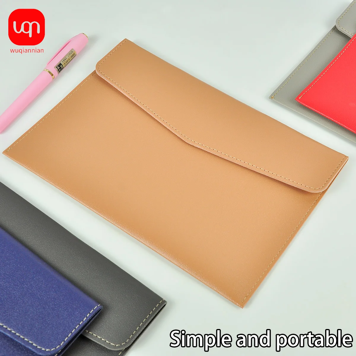 WQN-1PC PU Leather A5 Folder Envelope Box with Snap Closure School Office Stationery Supplies thumbnail 3