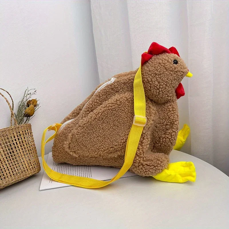 Charming Soft Plush Chicken Pattern Crossbody Bag, Cute Cartoon Novelty Shoulder Bag for Women Girl Daily Use,Travel,Work,Party. thumbnail 5