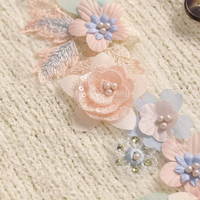 Korean Sweet 3D Flower Cardigan Coat Women Camis Knitted Vest for Women Y2k E-Girl V-neck Sleeveless White Tops Mujer Tanks thumbnail 4