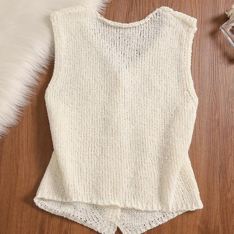 Korean Sweet 3D Flower Cardigan Coat Women Camis Knitted Vest for Women Y2k E-Girl V-neck Sleeveless White Tops Mujer Tanks thumbnail 2