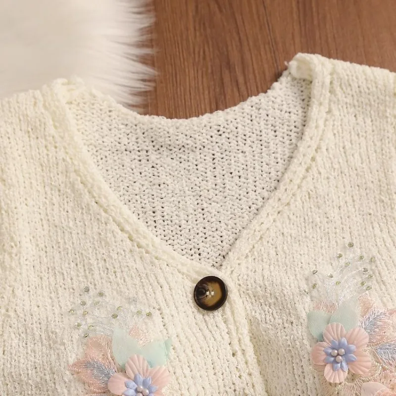 Korean Sweet 3D Flower Cardigan Coat Women Camis Knitted Vest for Women Y2k E-Girl V-neck Sleeveless White Tops Mujer Tanks thumbnail 3
