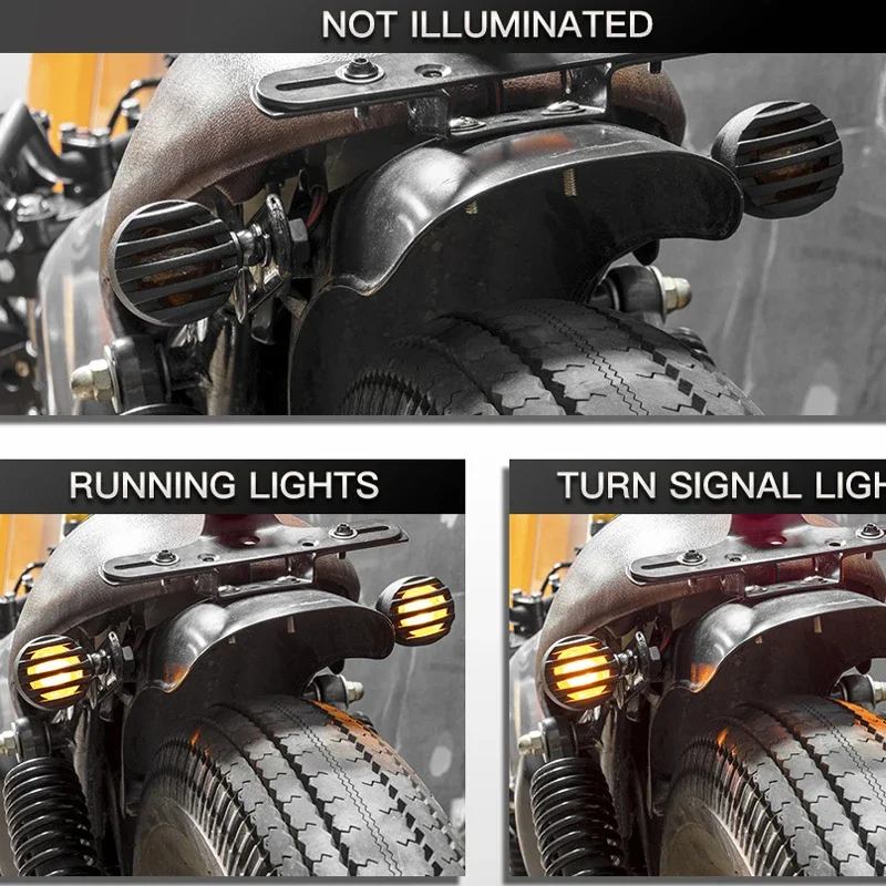 Motorcycle Metal Turn Signal DRL Retro Led Black Grid Brake Light For Cafe Racer Bobber Chopper For Harley Sportster Yamaha thumbnail 6