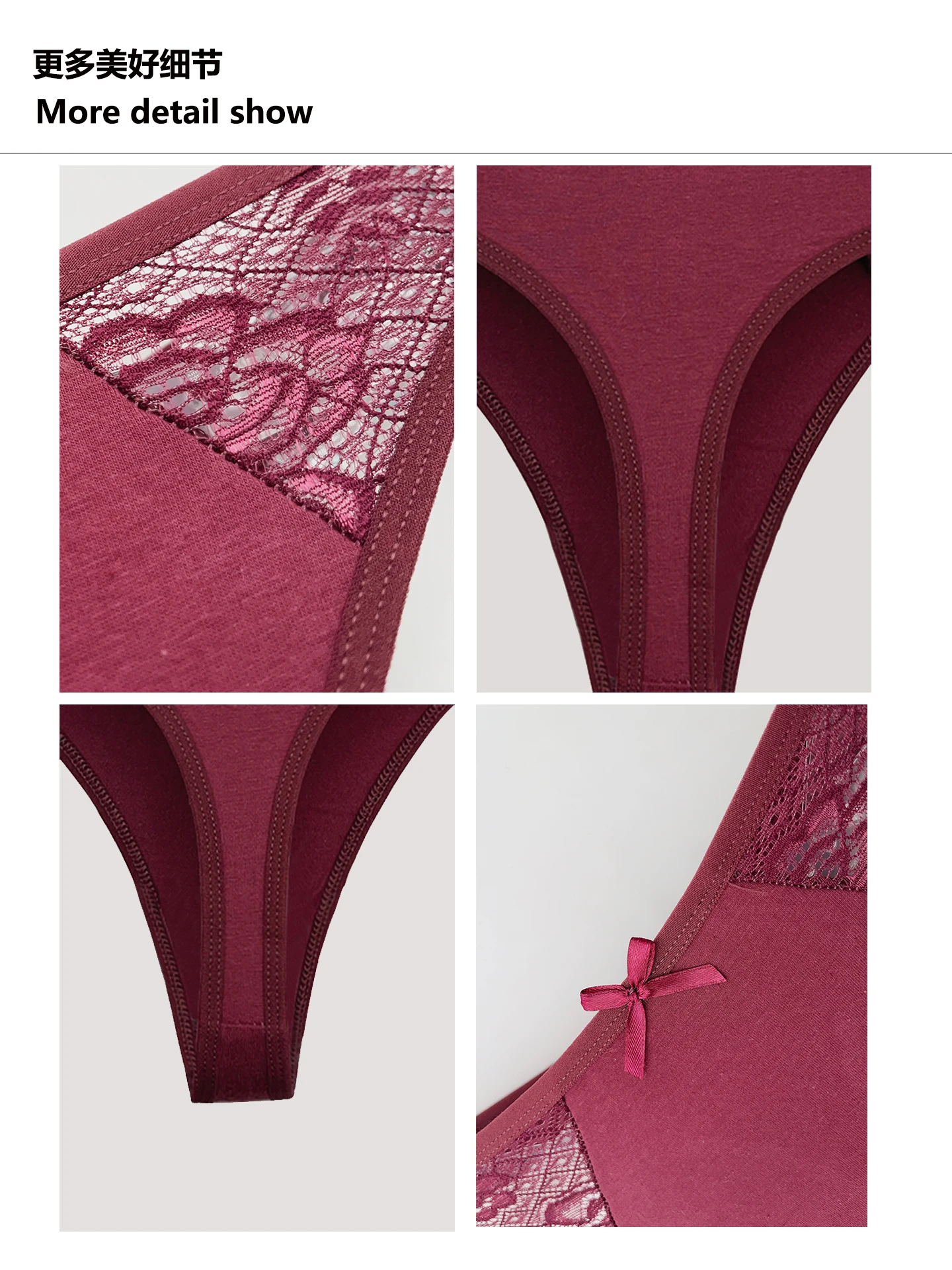 Moonflame 5Pcs Women Cotton Lace Thongs Sexy Low Waist Panties Solid Comfort Underwear Solid Breathable G-String Soft Lingerie thumbnail 5