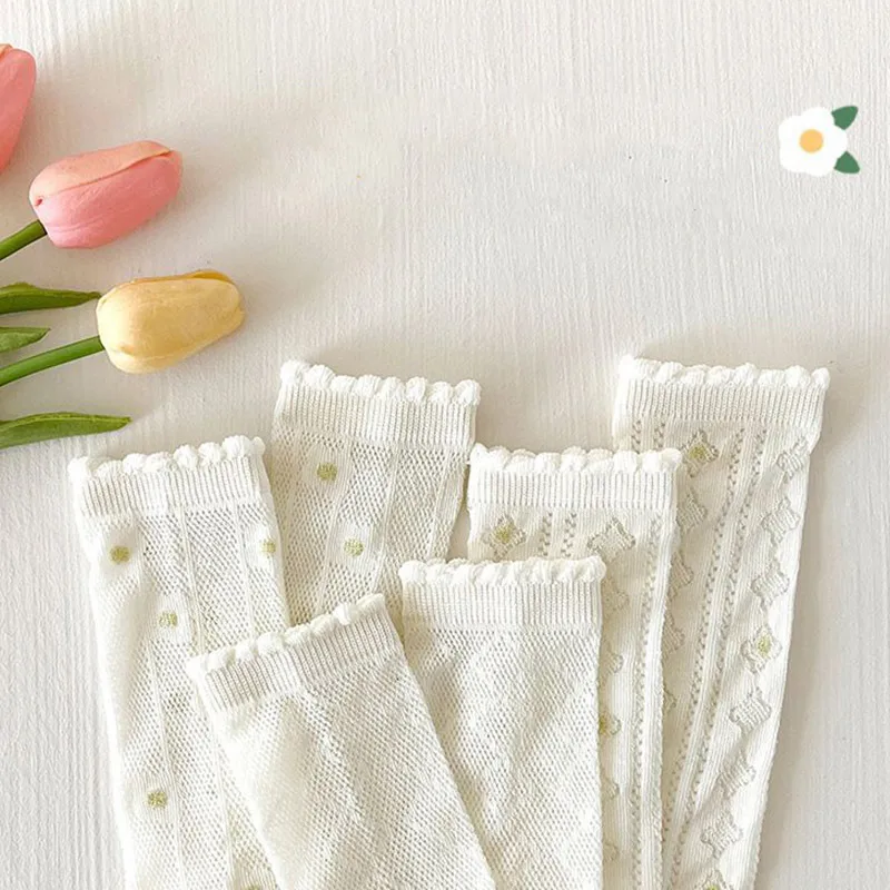 3Pairs/Set White Floral Baby Girls Socks Summer Breathable Mesh Knee High Sock Korean Kids Princess Ruffle Long Socks thumbnail 6