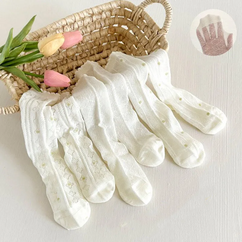 3Pairs/Set White Floral Baby Girls Socks Summer Breathable Mesh Knee High Sock Korean Kids Princess Ruffle Long Socks thumbnail 4