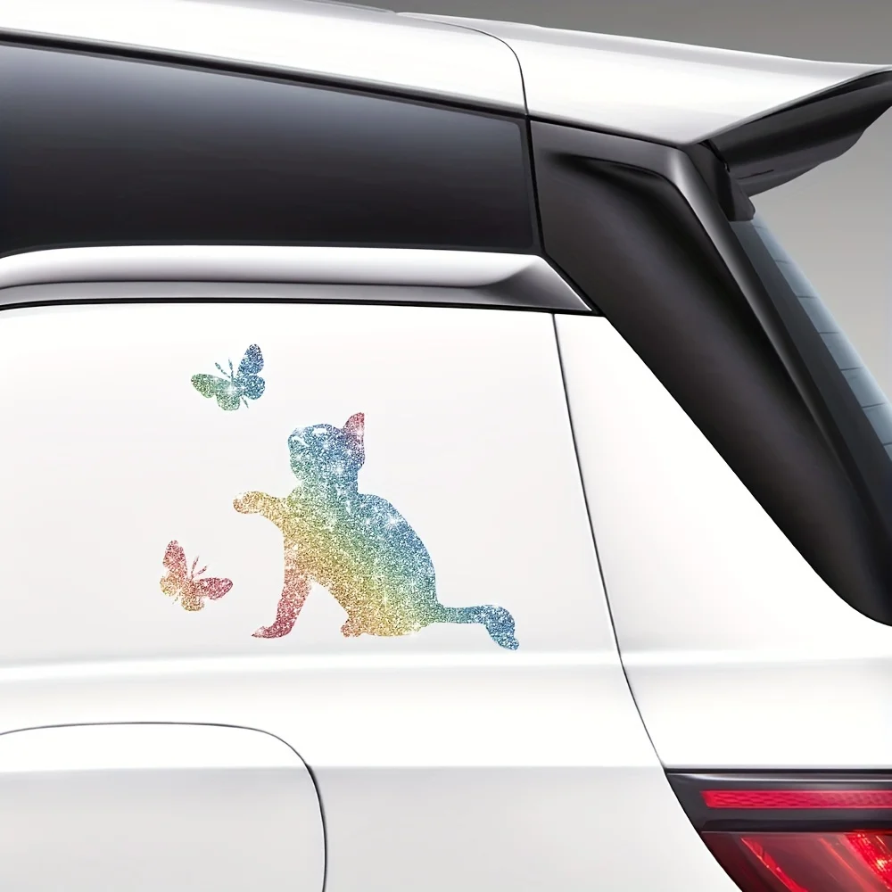 1PC Imitation Diamond Glitter Cat and Butterfly Car Stickers Waterproof for DIY Auto Window Rear Windshield Boat Vinyl Decals thumbnail 5