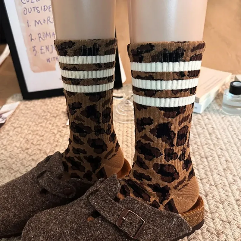 4 Pairs Women Leopard Socks Cotton Sports Y2k Student White Lolita Harajuku Girl Funny Socks thumbnail 5
