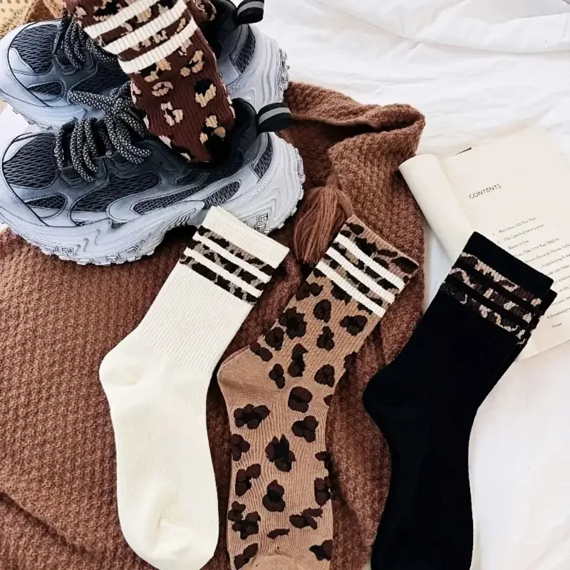 4 Pairs Women Leopard Socks Cotton Sports Y2k Student White Lolita Harajuku Girl Funny Socks thumbnail 2