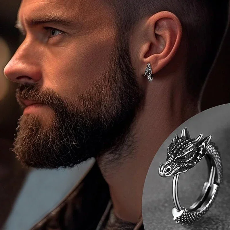 CAOSHI Fashion Male Hoop Earrings Animal Dragon Accessories for Women Trendy Daily Party Metallic Style Jewelry for Unisex thumbnail 5