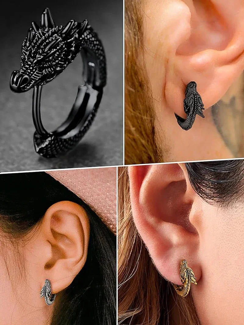 CAOSHI Fashion Male Hoop Earrings Animal Dragon Accessories for Women Trendy Daily Party Metallic Style Jewelry for Unisex thumbnail 6