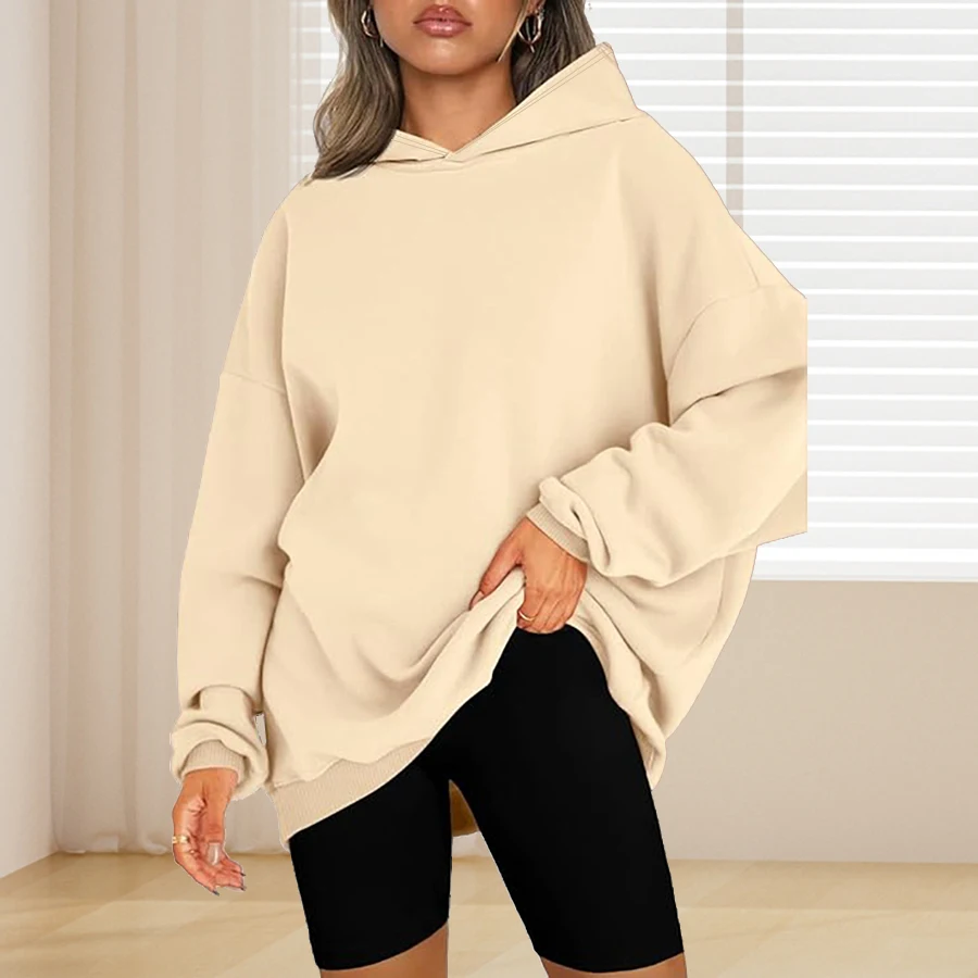 Plus Size Basic Solid Color Hoodie, Casual Simple Long Sleeve Hooded Sweatshirt, Women's Plus Size Clothing thumbnail 2