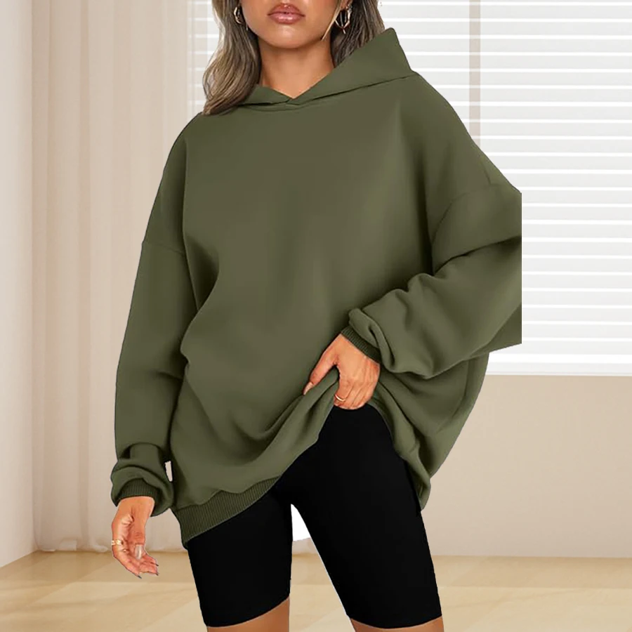Plus Size Basic Solid Color Hoodie, Casual Simple Long Sleeve Hooded Sweatshirt, Women's Plus Size Clothing thumbnail 4