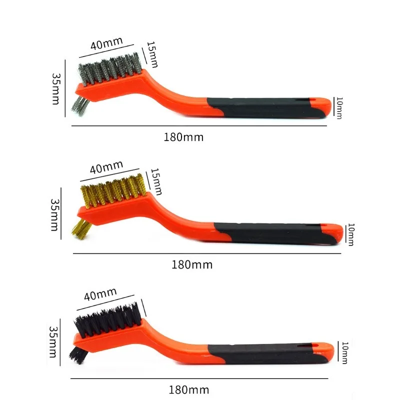 Wire Brush Set Nylon/Brass/Stainless Steel Bristles with Curved Handle Grip for Rust, Dirt & Paint Scrubbing Deep Cleaning thumbnail 6