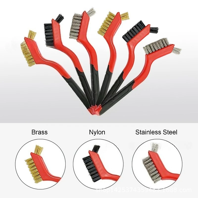 Wire Brush Set Nylon/Brass/Stainless Steel Bristles with Curved Handle Grip for Rust, Dirt & Paint Scrubbing Deep Cleaning thumbnail 3