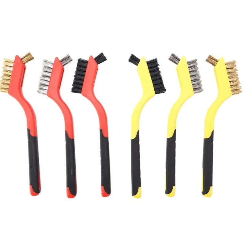 Wire Brush Set Nylon/Brass/Stainless Steel Bristles with Curved Handle Grip for Rust, Dirt & Paint Scrubbing Deep Cleaning thumbnail 5