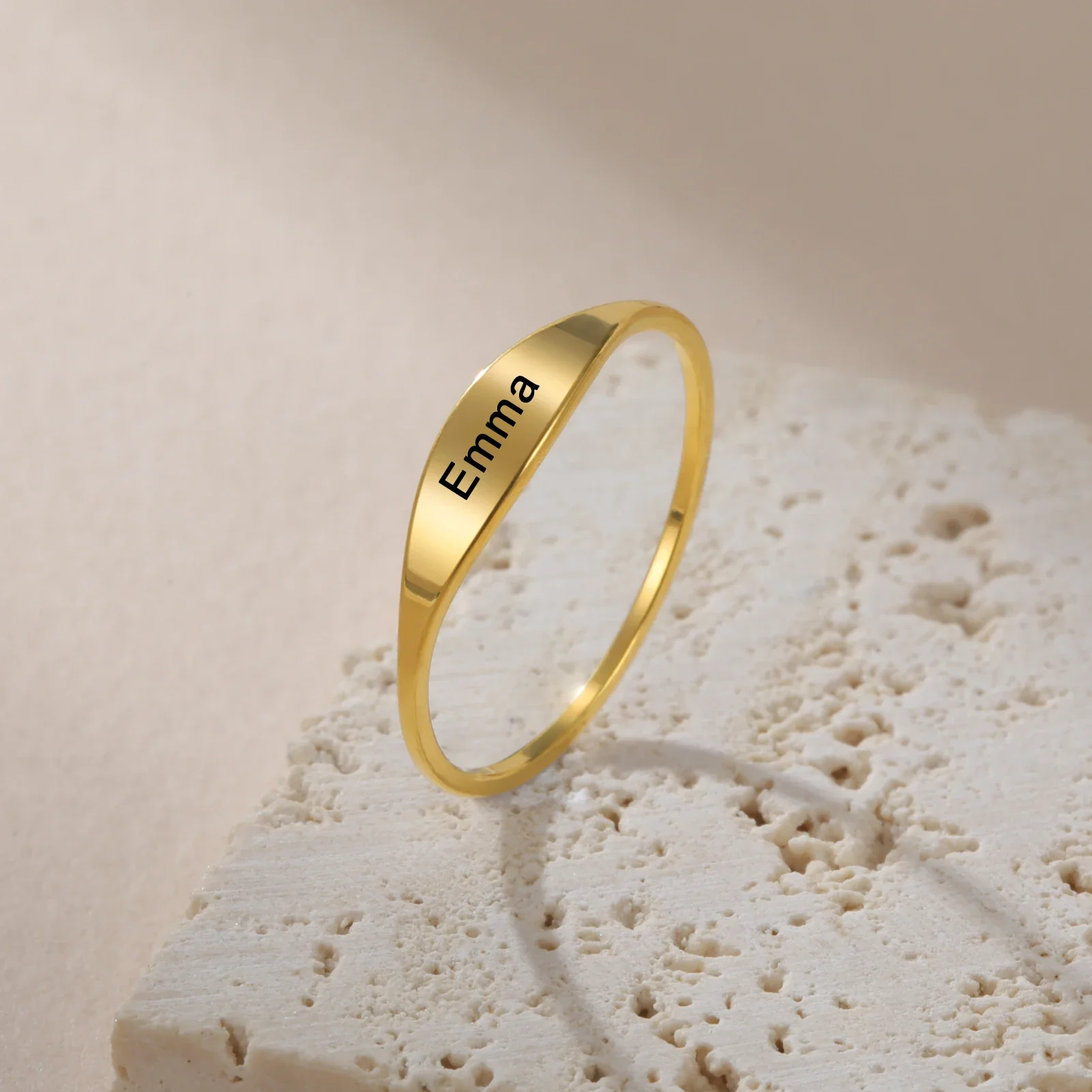 Cazador Personalized Name Rings for Women Stainless Steel Gold Color Custom Date Number Engraved Ring Jewelry Valentine Gift thumbnail 2