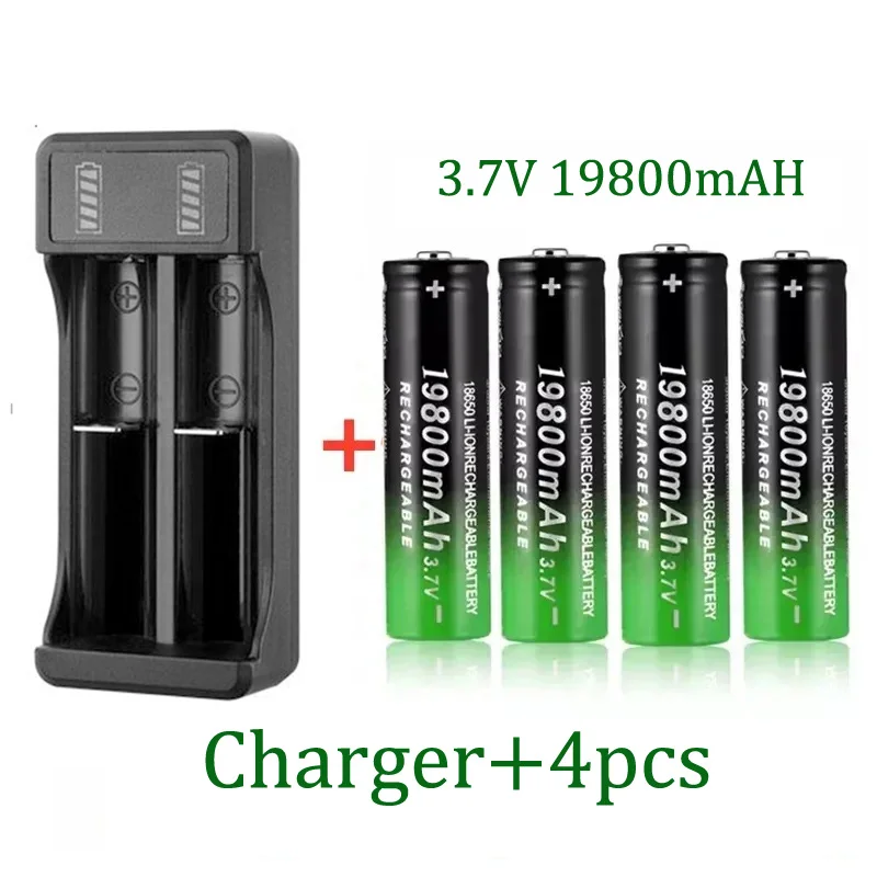 100% New 18650 Battery 3.7V 19800mAh Rechargeable Li-Ion Battery with Charger for Led Flashlight Batery Litio Battery+ Charger thumbnail 3