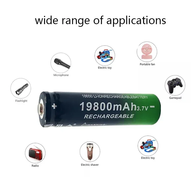 100% New 18650 Battery 3.7V 19800mAh Rechargeable Li-Ion Battery with Charger for Led Flashlight Batery Litio Battery+ Charger thumbnail 5