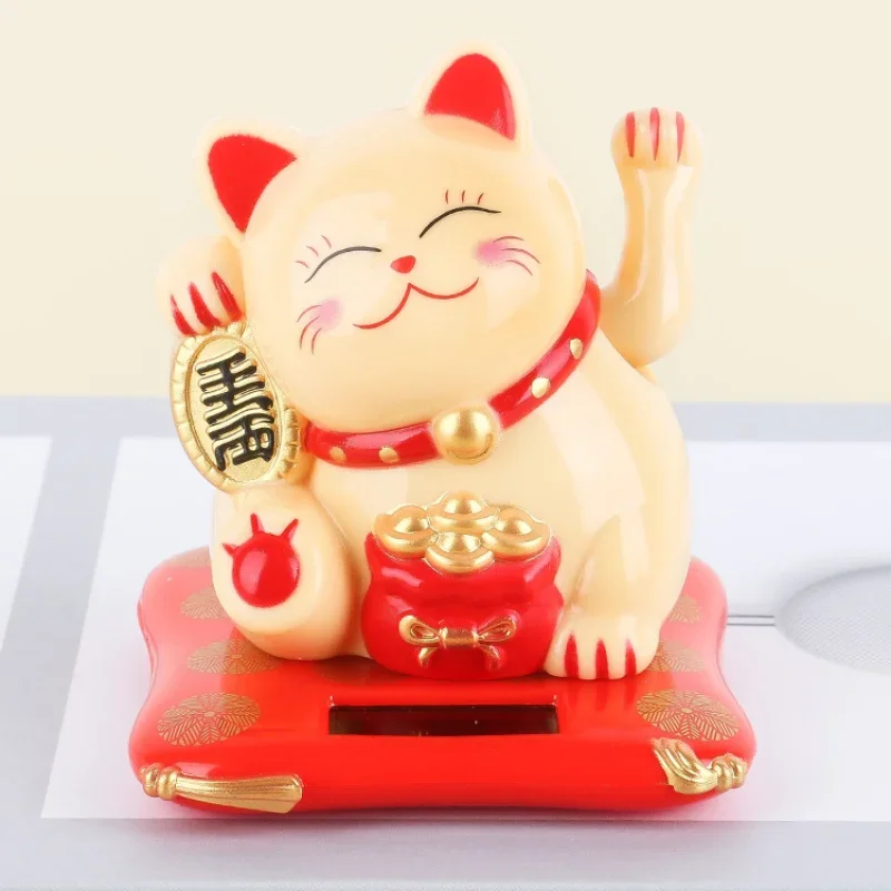 Solar Powered Automatic Waving Cat Beckoning Fortune Cat Lucky Cat for Office Decor Car Ornament Birthday Gift Home Decoration thumbnail 2