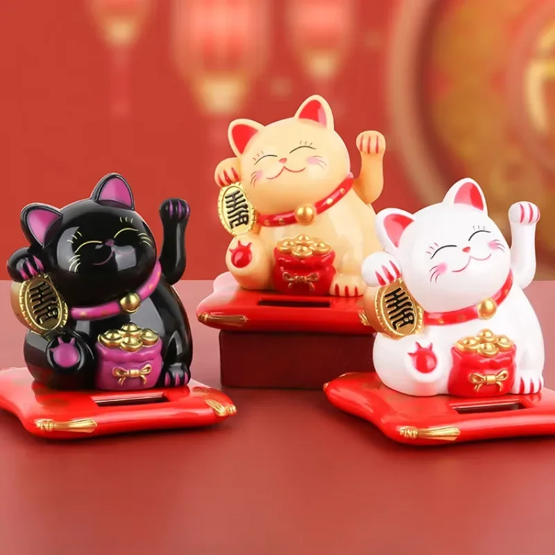 Solar Powered Automatic Waving Cat Beckoning Fortune Cat Lucky Cat for Office Decor Car Ornament Birthday Gift Home Decoration thumbnail 3