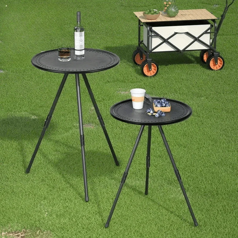 Portable Picnic Camping Table Adjustable Small Round Table Outdoor Plastic Folding Table Lightweight Coffee Table