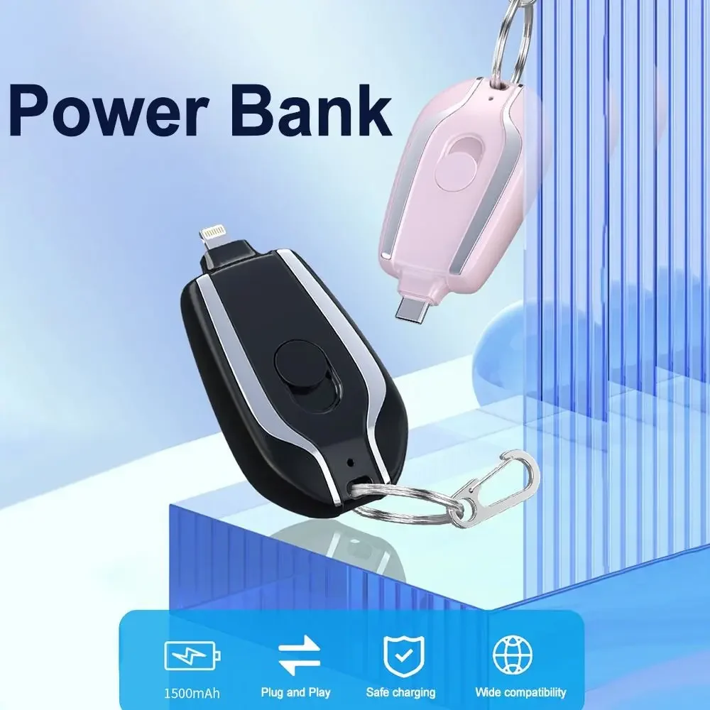 Mini Keychain Portable Charger 1500mAh Power Bank Ultra-Compact Battery Pack for Android IPhone Micro External Battery thumbnail 2