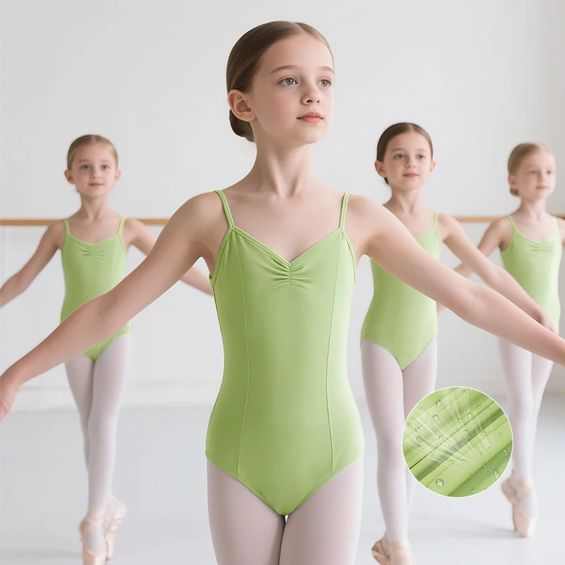 Children Professional Test Nylon Ballet Leotard Girls Sleeveless V-back Gymnastics Dance Bodysuit Kids Summer Swimwear thumbnail 3