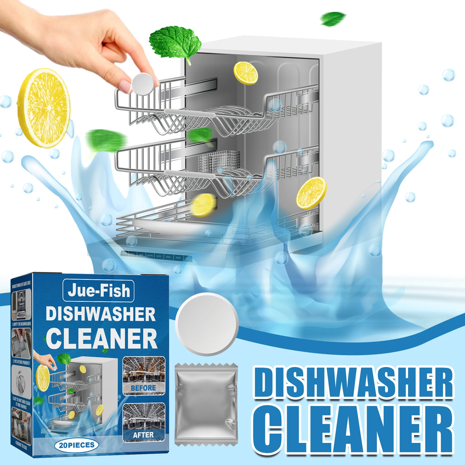 20-100PCS Dishwasher Cleaner Oil Dirt Removal Deodorizer Cleaning Tablet Limescale Remover High Efficient Kitchen Cleaning Tool thumbnail 2