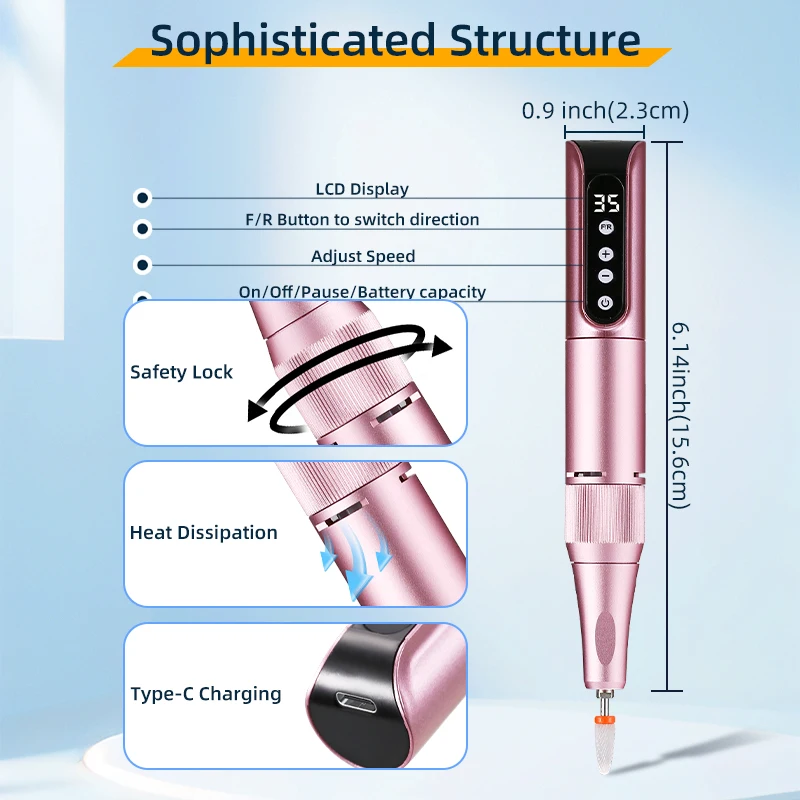 35000RPM Wireless Nail Drill Pen USB Nail File Polishing Pen Rechargeable Nail Drill Machine Portable Manicure Drill Salon Tool thumbnail 6