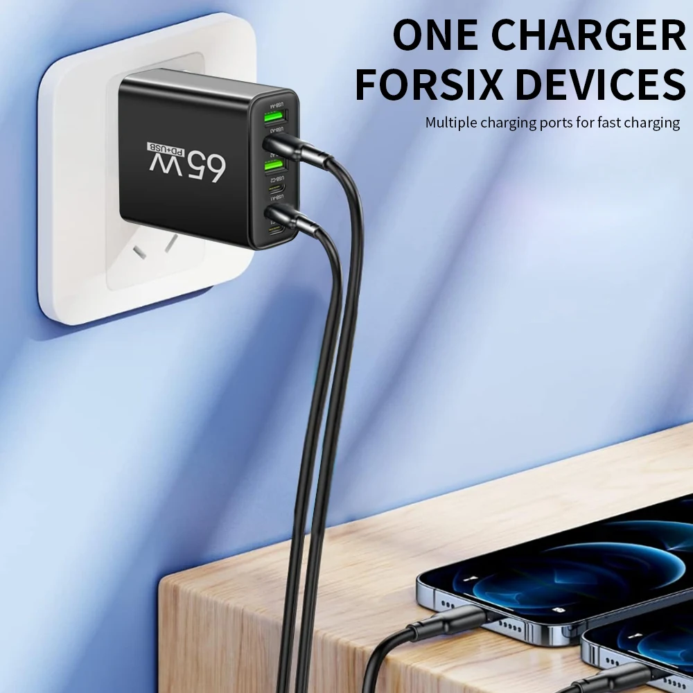 Multi Ports 65W USB Charger Fast Charging Type C Phone Charger Adapter For iPhone Samsung Xiaomi Huawei EU/US Plug Wall Charger thumbnail 2